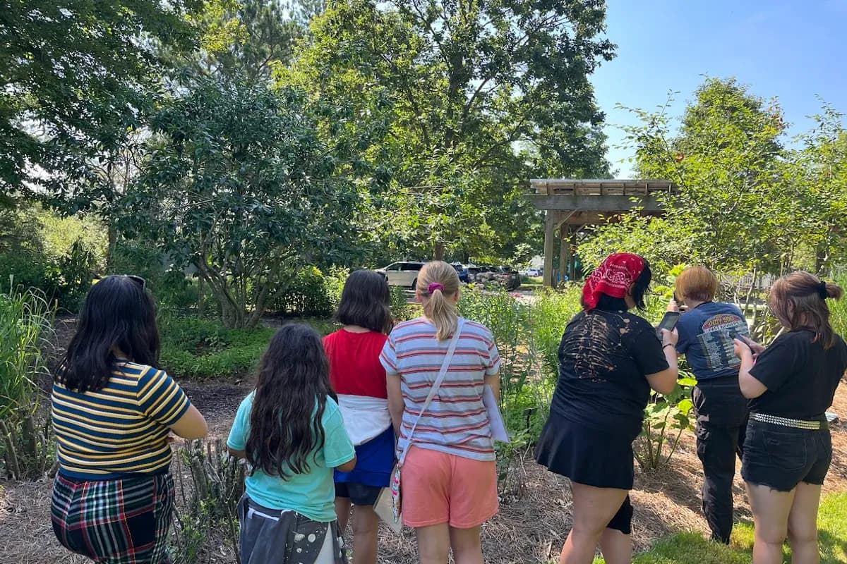 Campers enjoying a nature walk